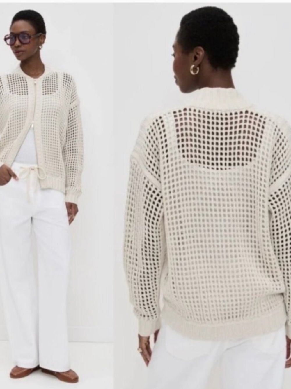 Splendid x Cella Jane Cream Pearl Open Knit Zip Cardigan NWT Size XS